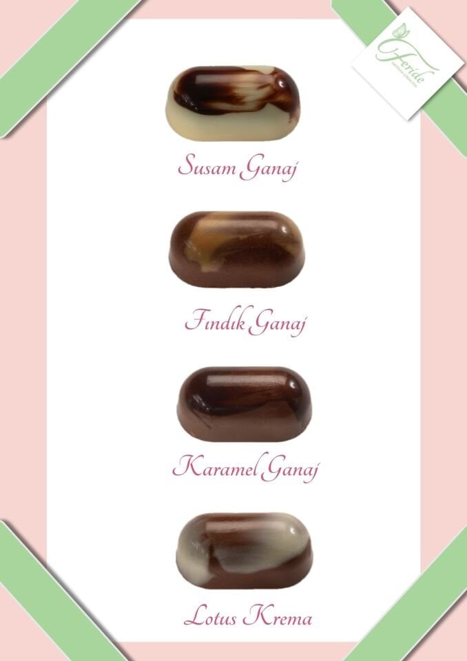 Artizan Karamel, Lotus, Fındık, Siyah Susam Ganaj Dolgulu Çikolata